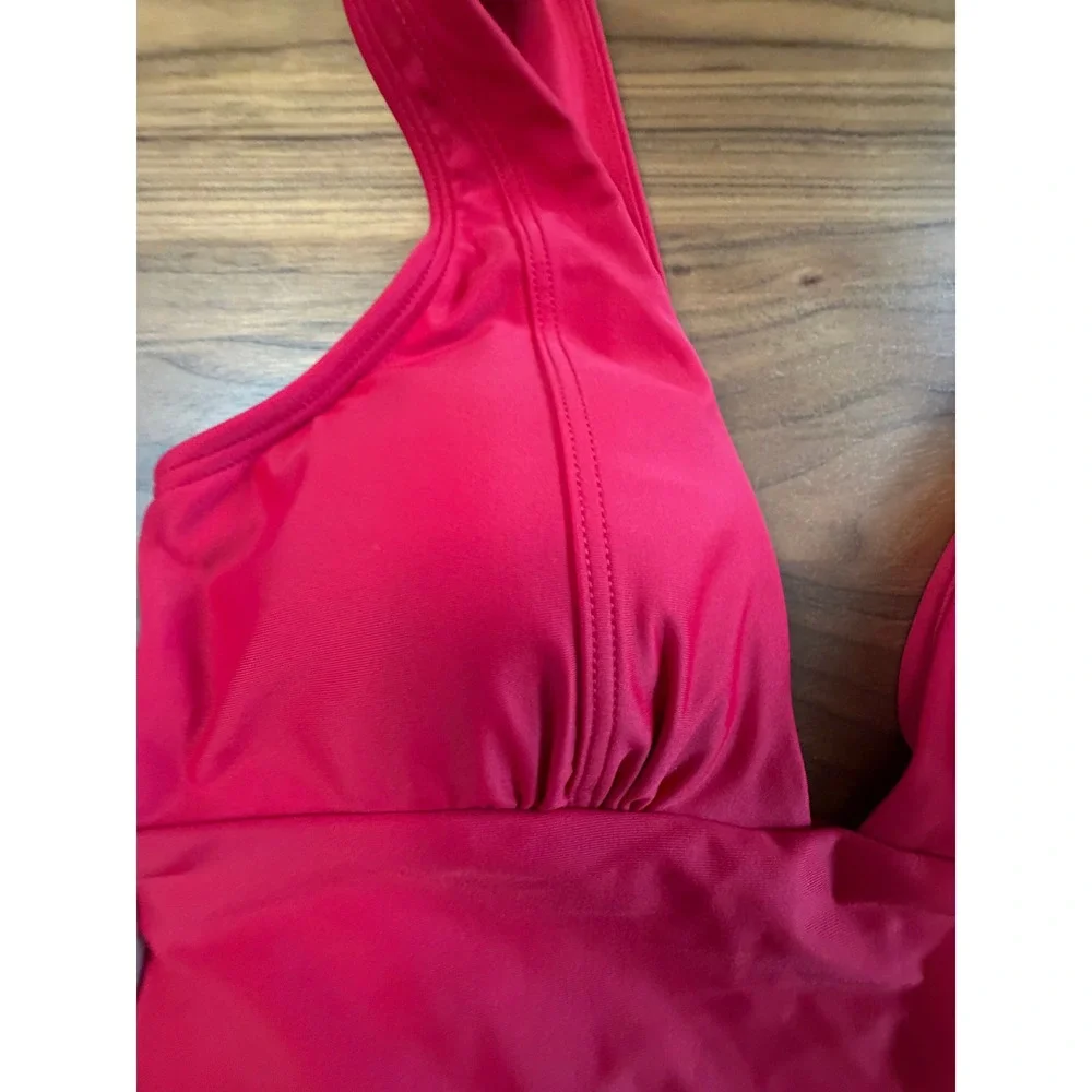 New Quince Italian Plunge One-Piece Swimsuit Red V Neck Thick Straps